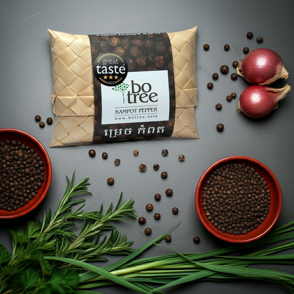 Kampot Pfeffer schwarz Spezial Edition - 50g - in handgeflochtenem Palmblatt-Etui