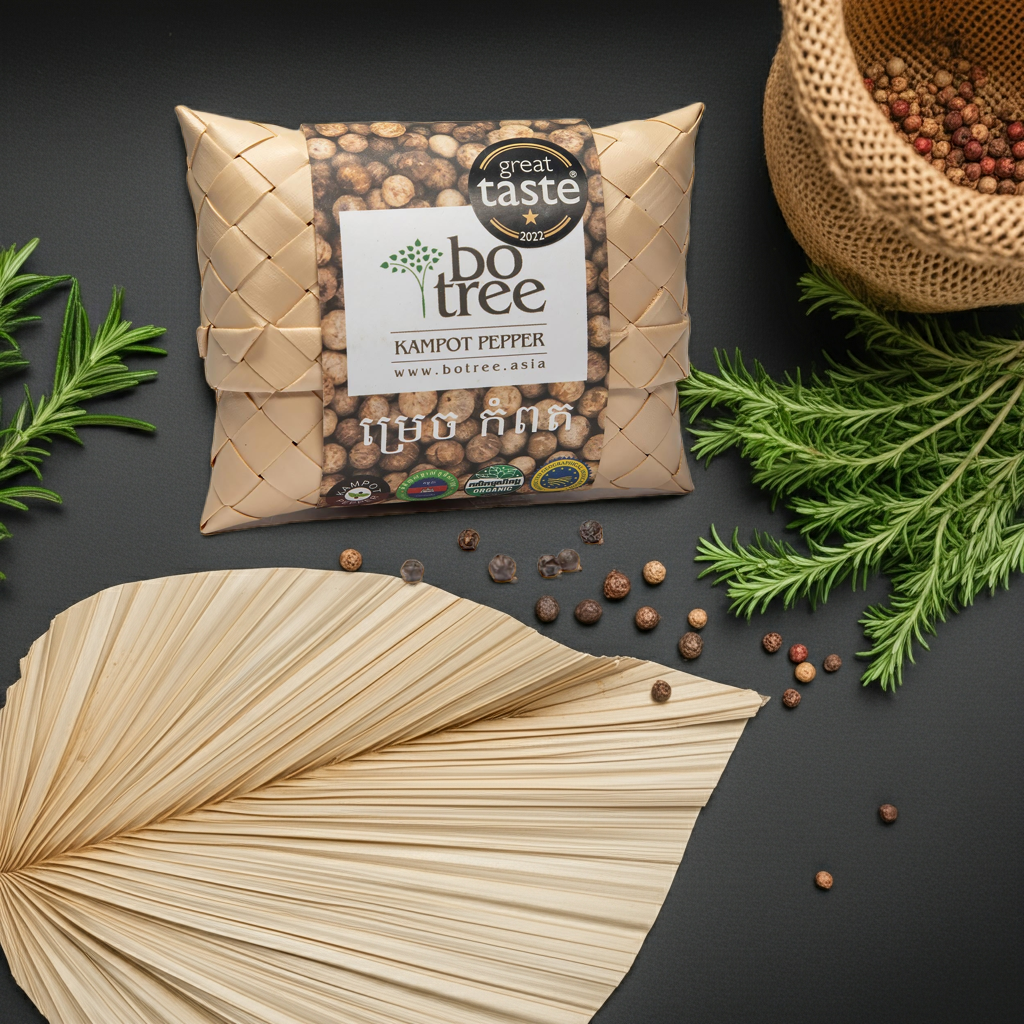 Kampot Pfeffer weiss Spezial Edition- 50g  - in handgeflochtenem Palmblatt-Etui