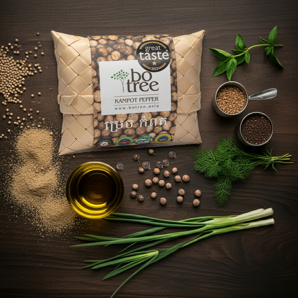 Kampot Pfeffer weiss Spezial Edition- 50g  - in handgeflochtenem Palmblatt-Etui