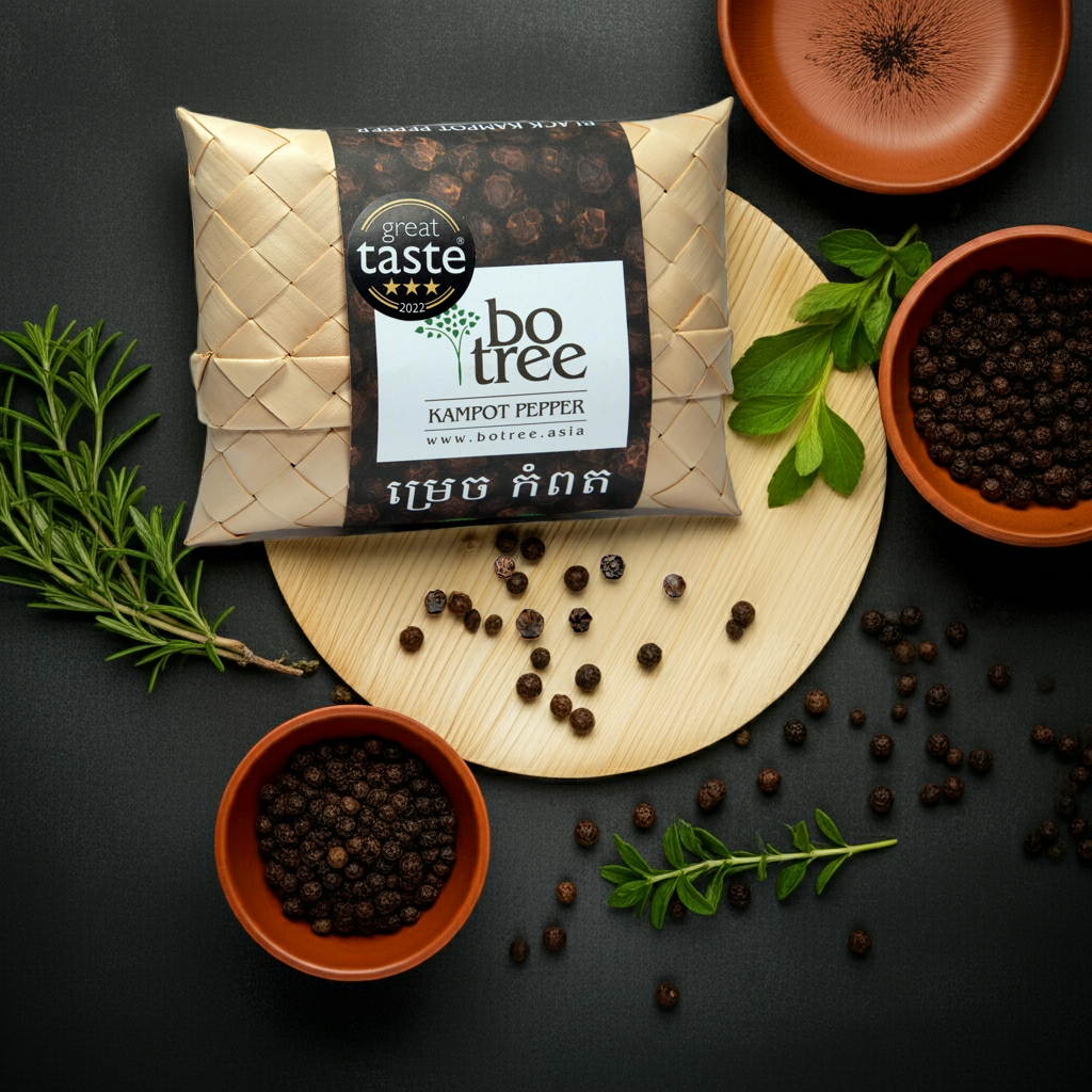 Kampot Pfeffer schwarz Spezial Edition - 50g - in handgeflochtenem Palmblatt-Etui