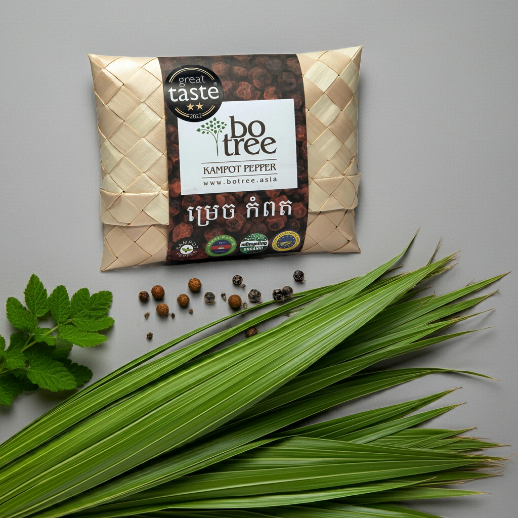 Kampot Pfeffer rot Spezial Edition- 50g - in handgeflochtenem Palmblatt-Etui
