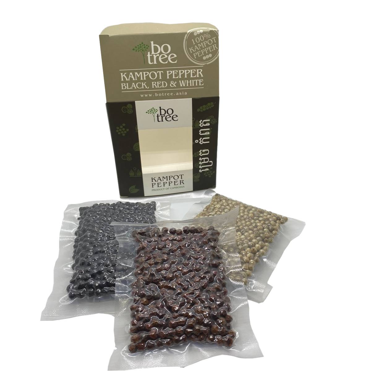 Mixed Box - Kampot Pfeffer schwarz, rot, weiss - 90g (je 1x30g) Probierset